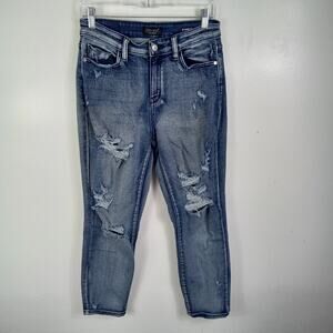 Judy Blue Boyfriend Fit Jeans Women's 7/28 Blue Distressed Destroyed High Rise